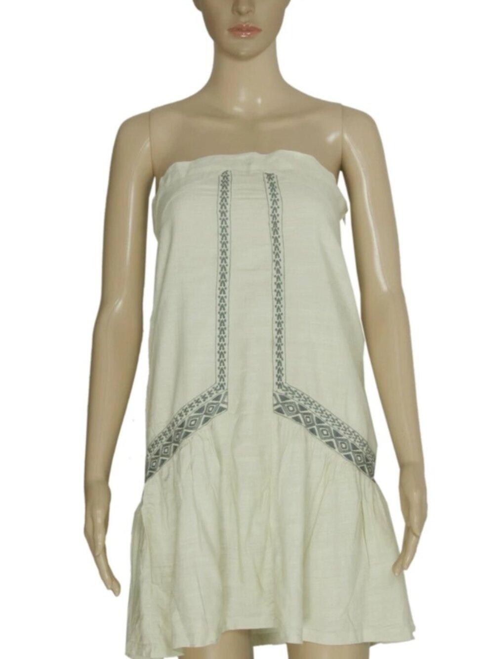 IRO Reoudor Robe Embroidered Bustie Strapless Beige Silk Tube Mini Dress M